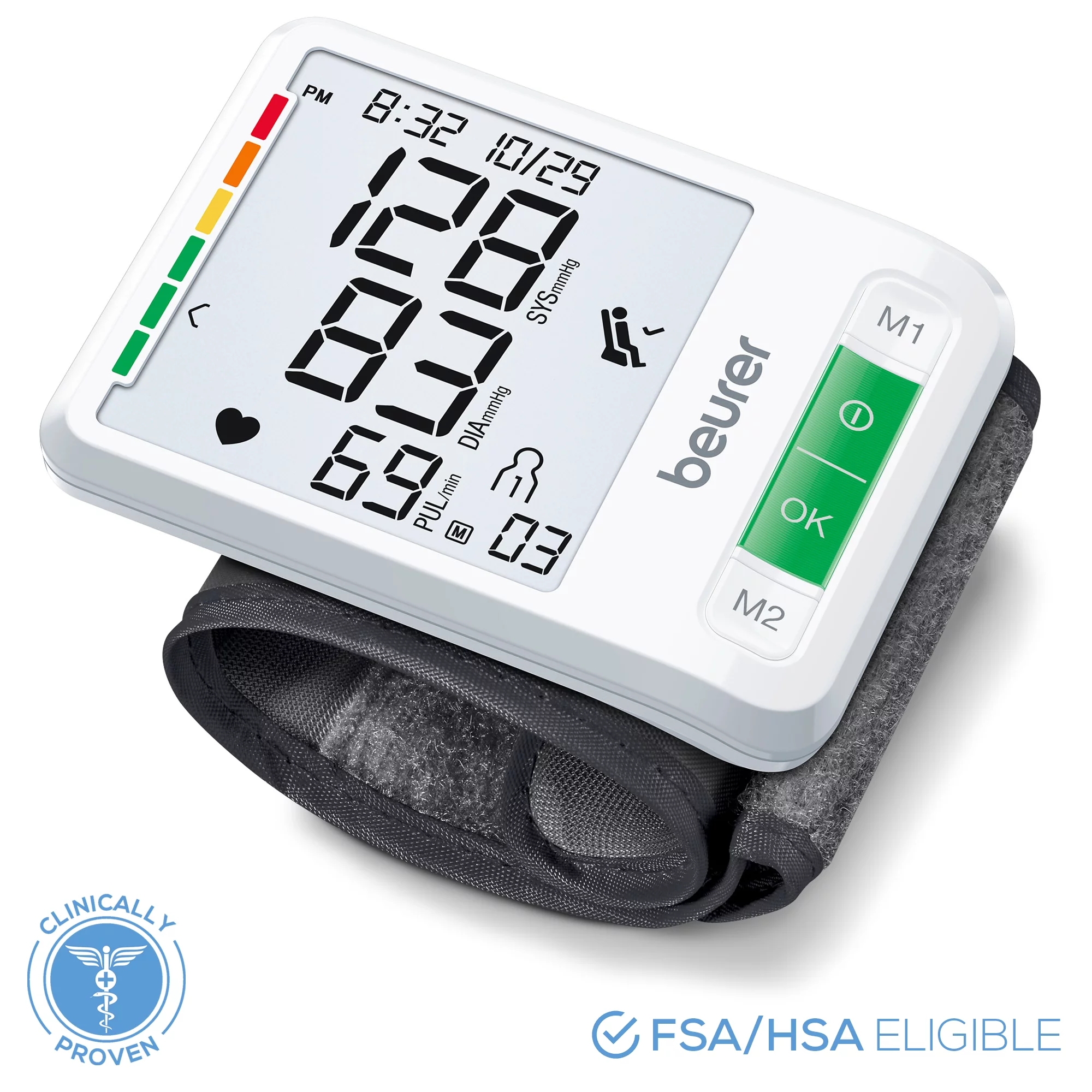Beurer Series 800W Smart Bluetooth Blood Pressure Wrist Monitor, BC87W