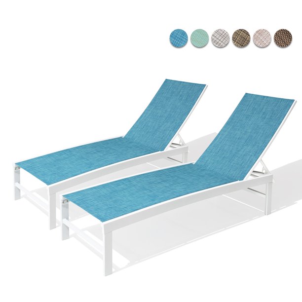 Earth Patio Outdoor Chairs Aluminum Adjustable Lounge Chaise (Set of 2)