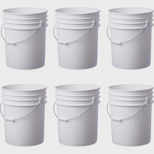 6 Pack | Premium 5 Gallon Bucket, Food Grade BPA Free HDPE, White - no Lid