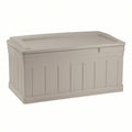 SUNCAST Extended Deck Box/Bench: 129 gal, 53 3/4 in x 53 3/4 in x 27 1/2 in, Taupe, Plastic