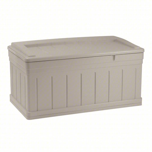 SUNCAST Extended Deck Box/Bench: 129 gal, 53 3/4 in x 53 3/4 in x 27 1/2 in, Taupe, Plastic