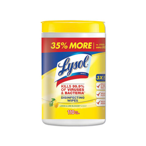 LYSOL Brand Disinfecting Wipes, 7 x 8, Lemon and Lime Blossom, 110 Wipes/Canister
