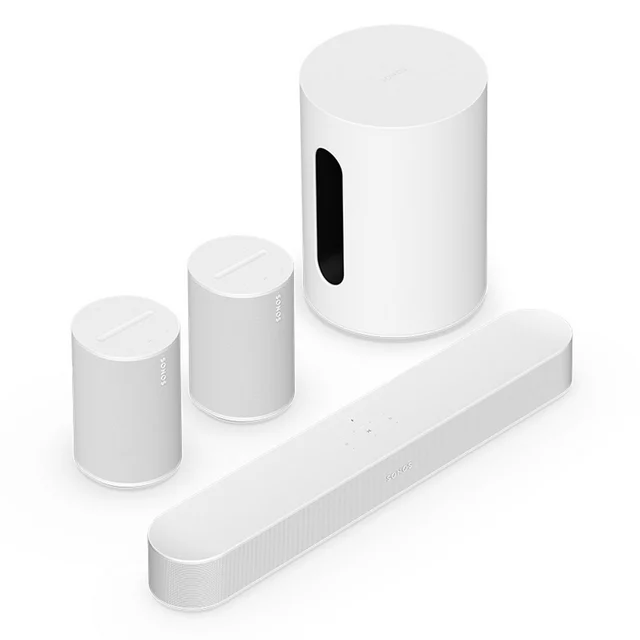 Sonos Immersive Set with Beam (Gen 2) Soundbar, Sub Mini Wireless Subwoofer, and Pair of Era 100 Wireless Smart Speakers (White)