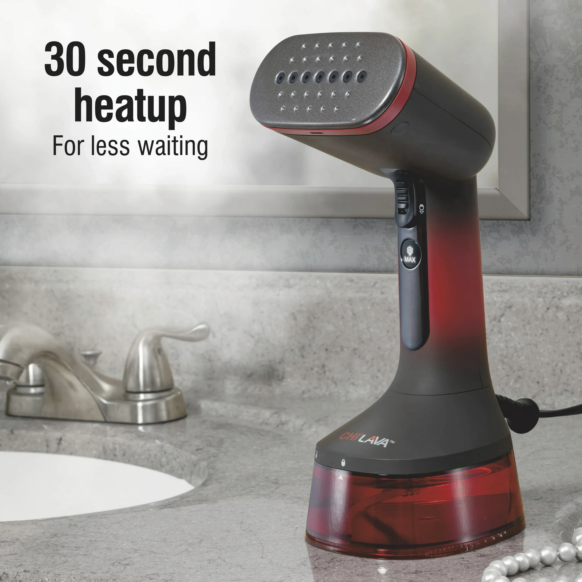 CHI LAVA Ceramic Plate Garment Steamer, Fabric Brush, 2 Steam Modes, 1600 Watts, 10ft Cord