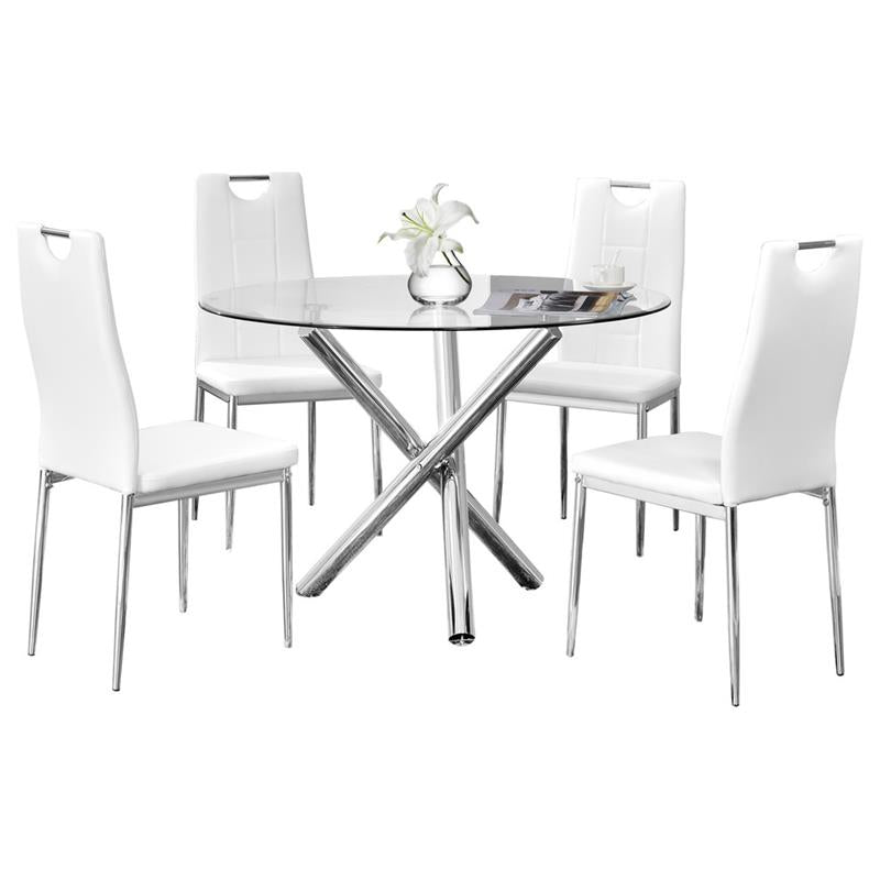 5-Piece Faux Leather Round Glass Dinette Set