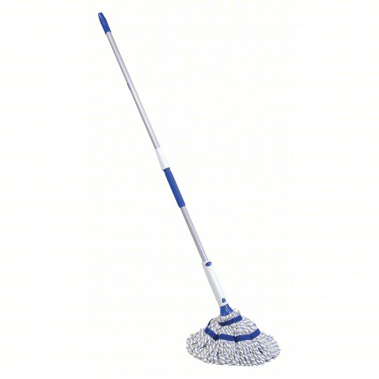 QUICKIE Wet Mop Kit: String Mop, 28 oz Dry Wt, Launderable, Snap-On Connection, Polyester, Blue