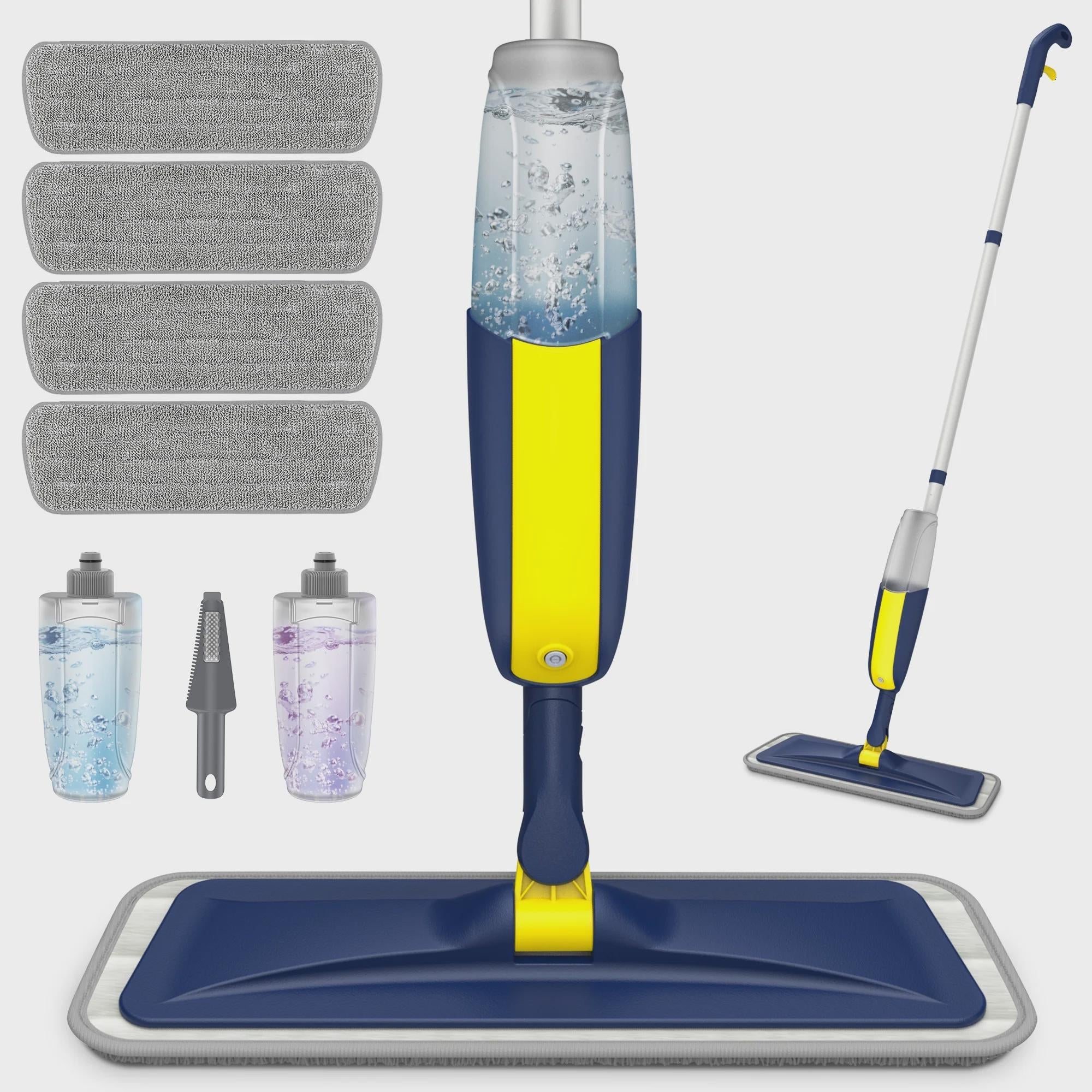 SUGARDAY Microfiber Spray Mops for Floor Cleaning with 4 Washable Pads 2 Refillable Bottle