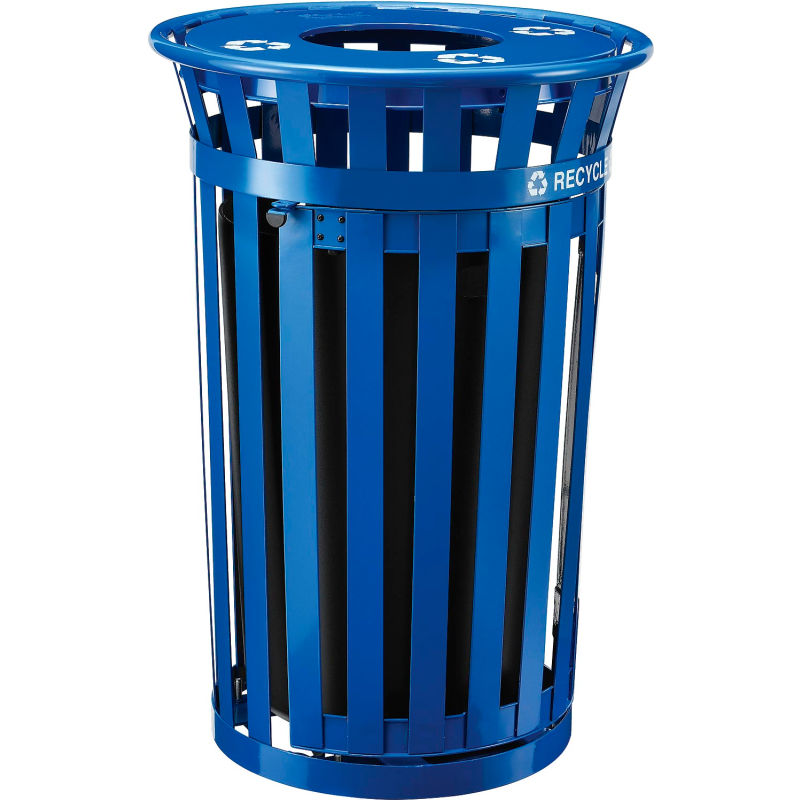 Recycling Can w/Access Door & Flat Lid, 36 Gallon, Blue