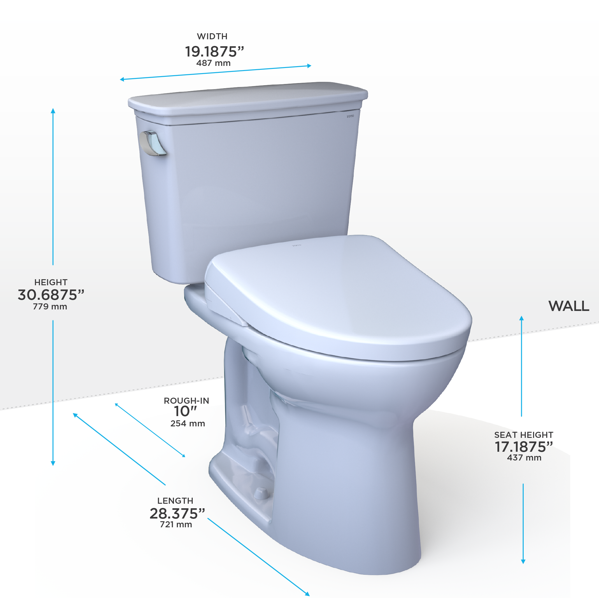 TOTO Drake Transitional Washlet+ Two Piece Elongated 1.28 GPF Universal Height Tornado Flush Toilet with S7A Contemporary Bidet Seat