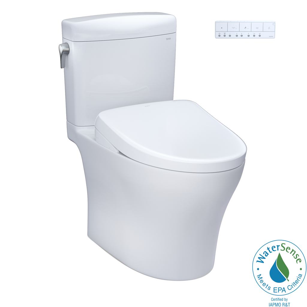 TOTO Washlet+ Aquia IV Cube Two Piece Elongated Dual Flush 1.28 and 0.9 GPF Toilet with Auto Flush S7A Contemporary Bidet Seat