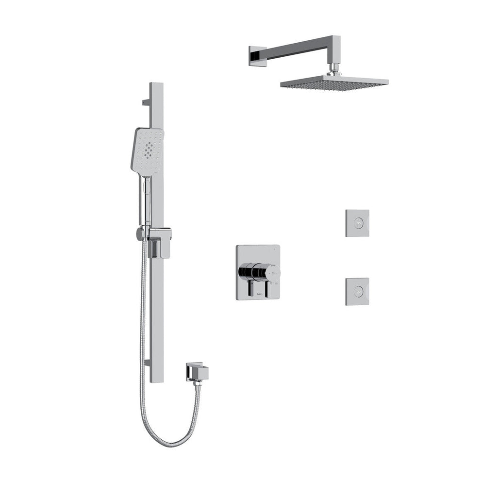 Riobel Paradox Square 3-Way System, Hand Shower Rail, Elbow Supply, Shower Head and 2 Body Jets