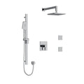 Riobel Paradox Square 3-Way System, Hand Shower Rail, Elbow Supply, Shower Head and 2 Body Jets