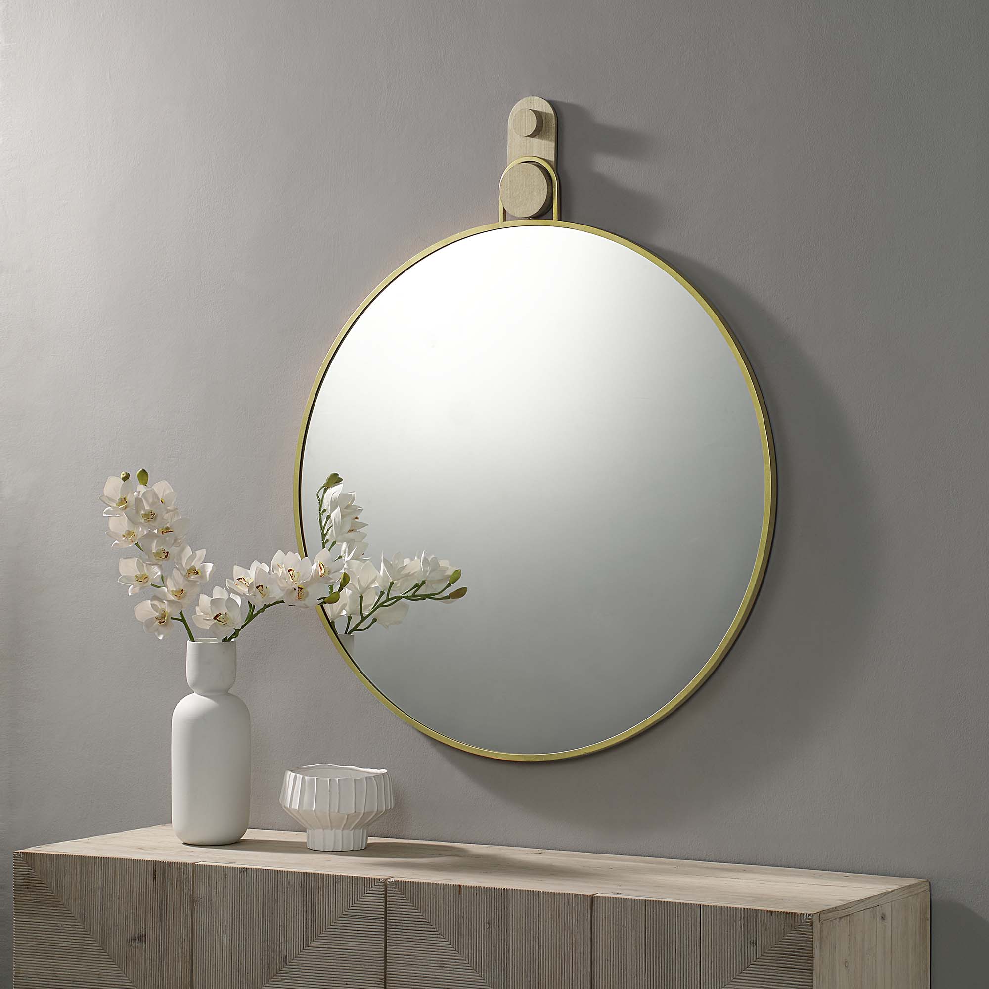 Renwil Kinsley 49" Tall Round Wall Mirror - Yellow
