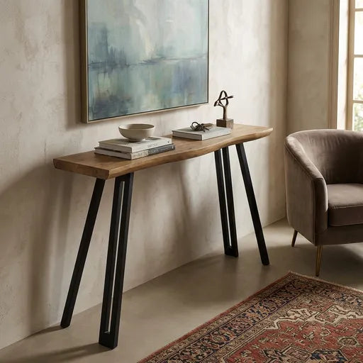 Quebec Wave Edge Console Table  Medium Oak Effect