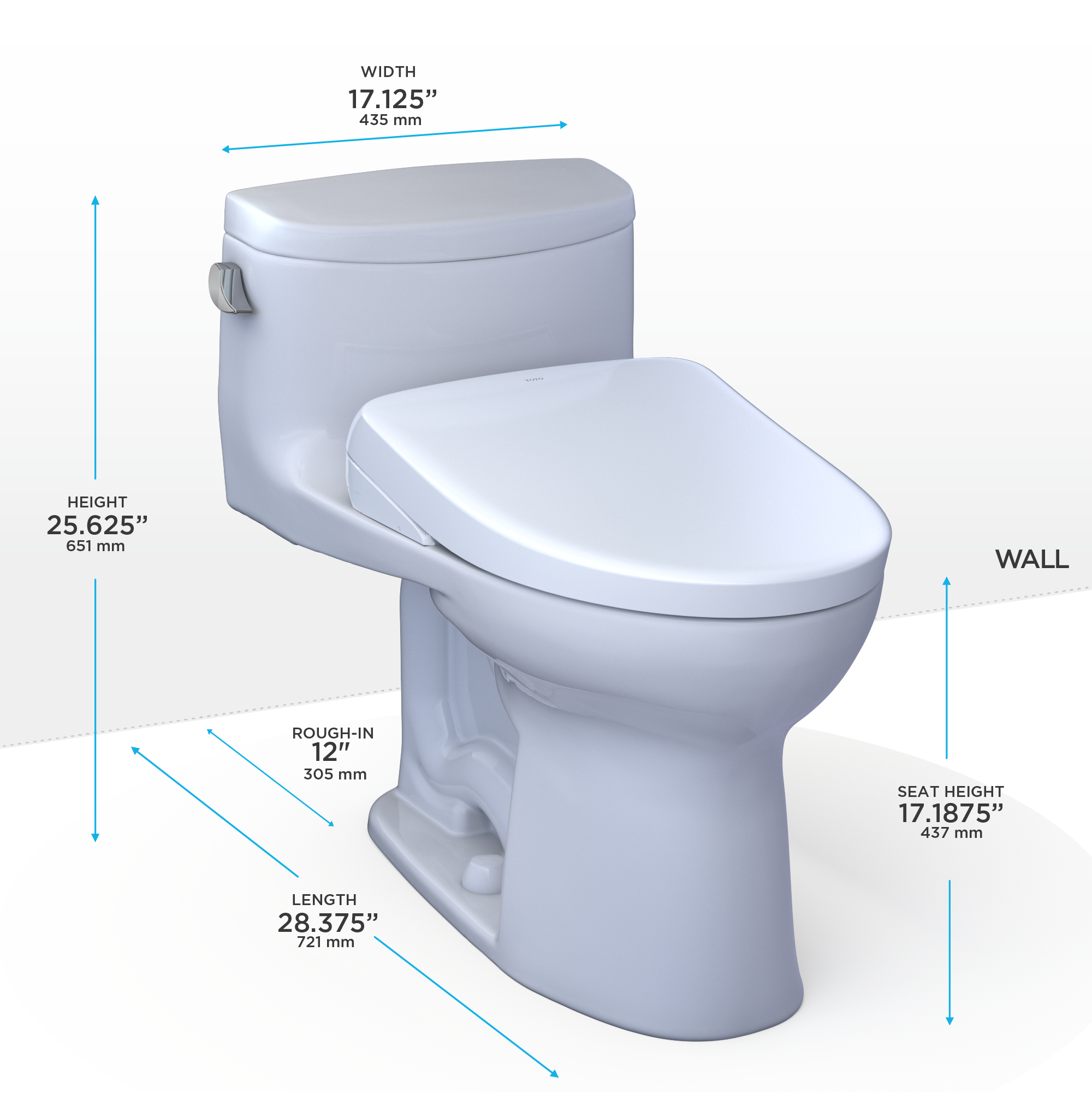 TOTO Washlet+ Supreme II One Piece Elongated 1.28 GPF Toilet and Washlet+ S7 Contemporary Bidet Seat