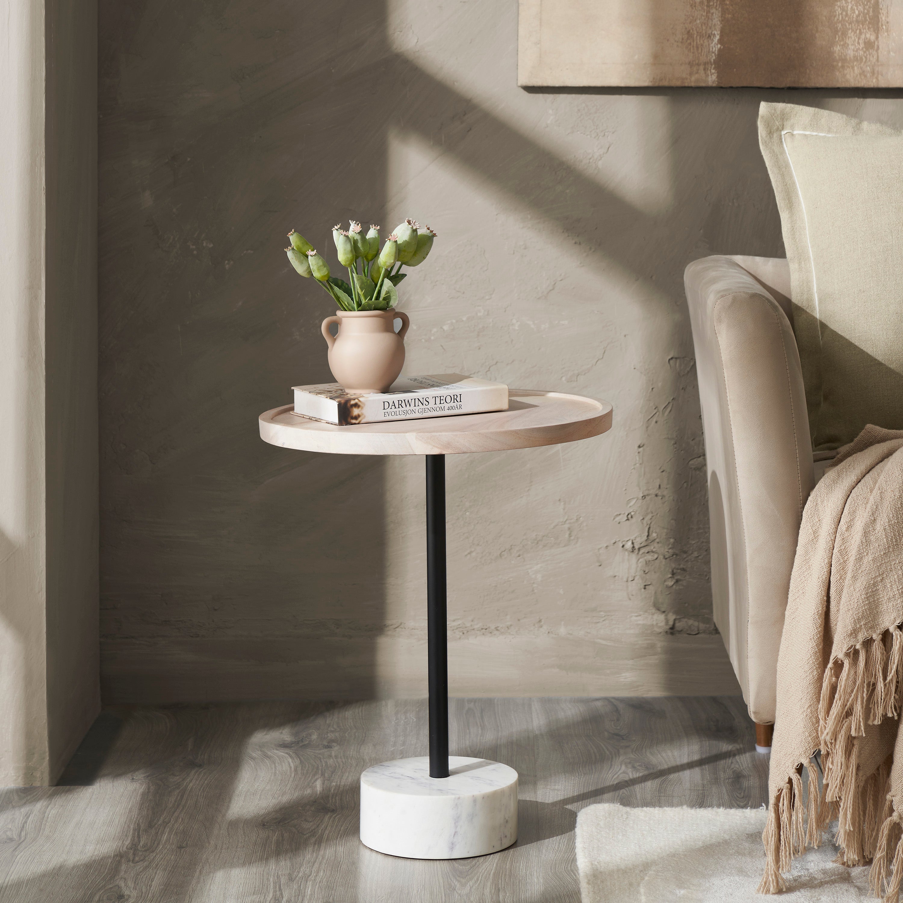 Renwil Antares Indoor Acacia Wood Side Table - Whitewash