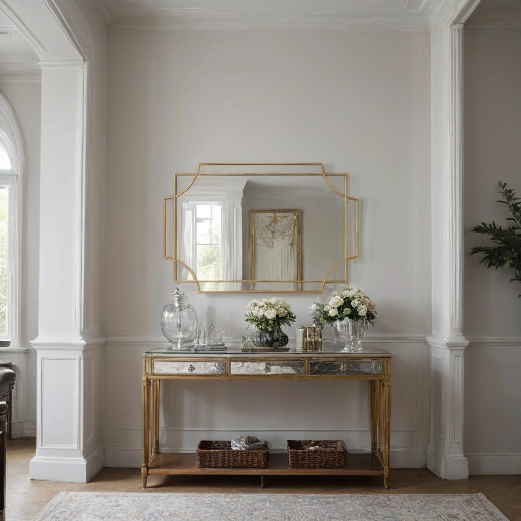 Gold Geometric Wall Mirror 115x78cm – Modern Art Deco Rectangular Mirror for Living Room, Hallway or Bedroom – Luxury Gold Frame Wall Décor