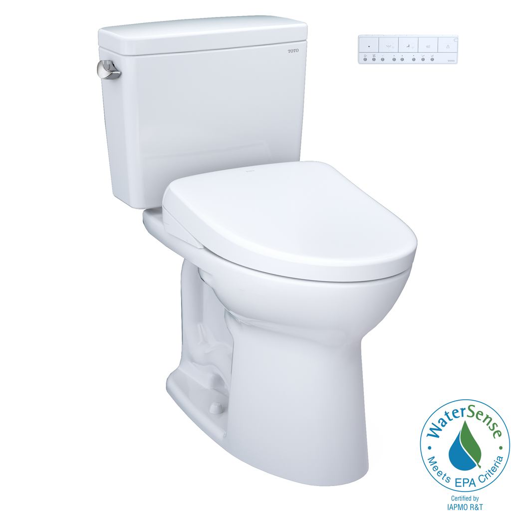 TOTO Drake Washlet+ Two Piece Elongated 1.6 GPF Universal Height Tornado Flush Toilet and S7 Contemporary Bidet Seat with Auto Flush - 10" Rough In