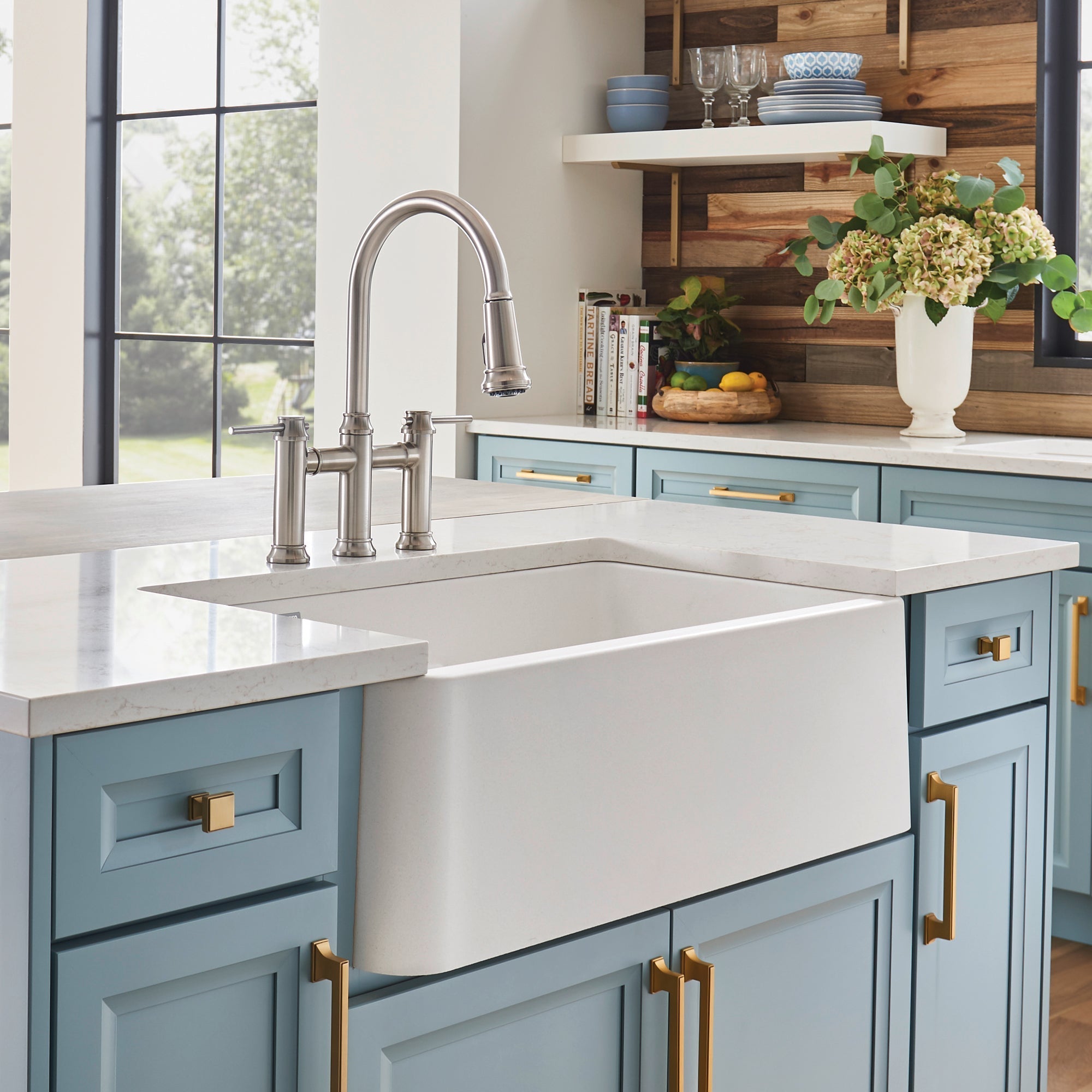 Blanco Ikon Silgranit 33" Double Bowl Apron-Front Farmhouse Sink with Low Divide