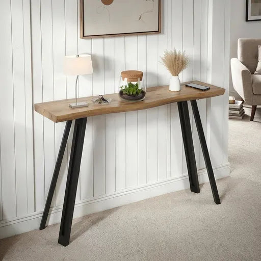 Quebec Wave Edge Console Table  Medium Oak Effect