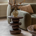 Round Sculptural Dark Mango Wood Side Table Modern Handmade Accent Furniture UK