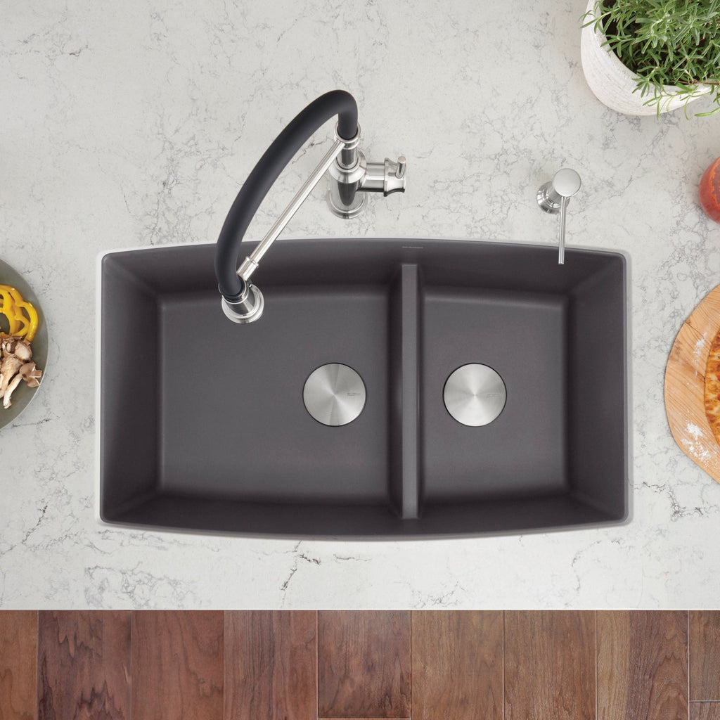 Blanco Performa Silgranit 33" 60/40 Double Bowl Undermount Kitchen Sink with Low Divide