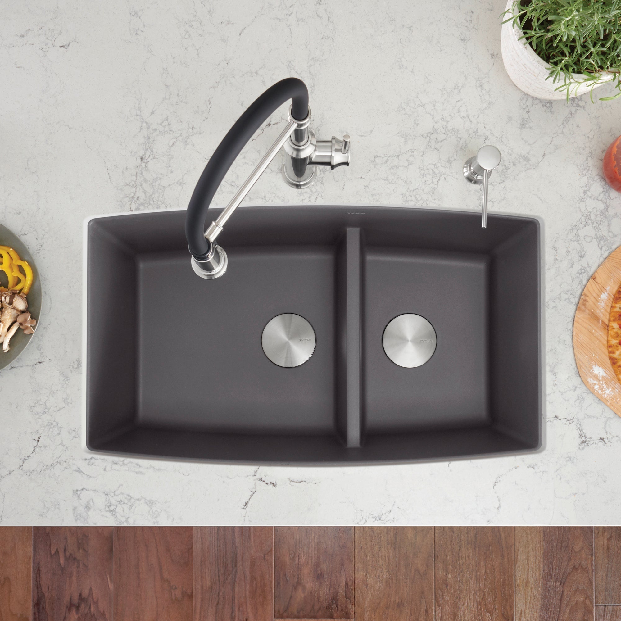 Blanco Performa Silgranit 33" 60/40 Double Bowl Undermount Kitchen Sink with Low Divide