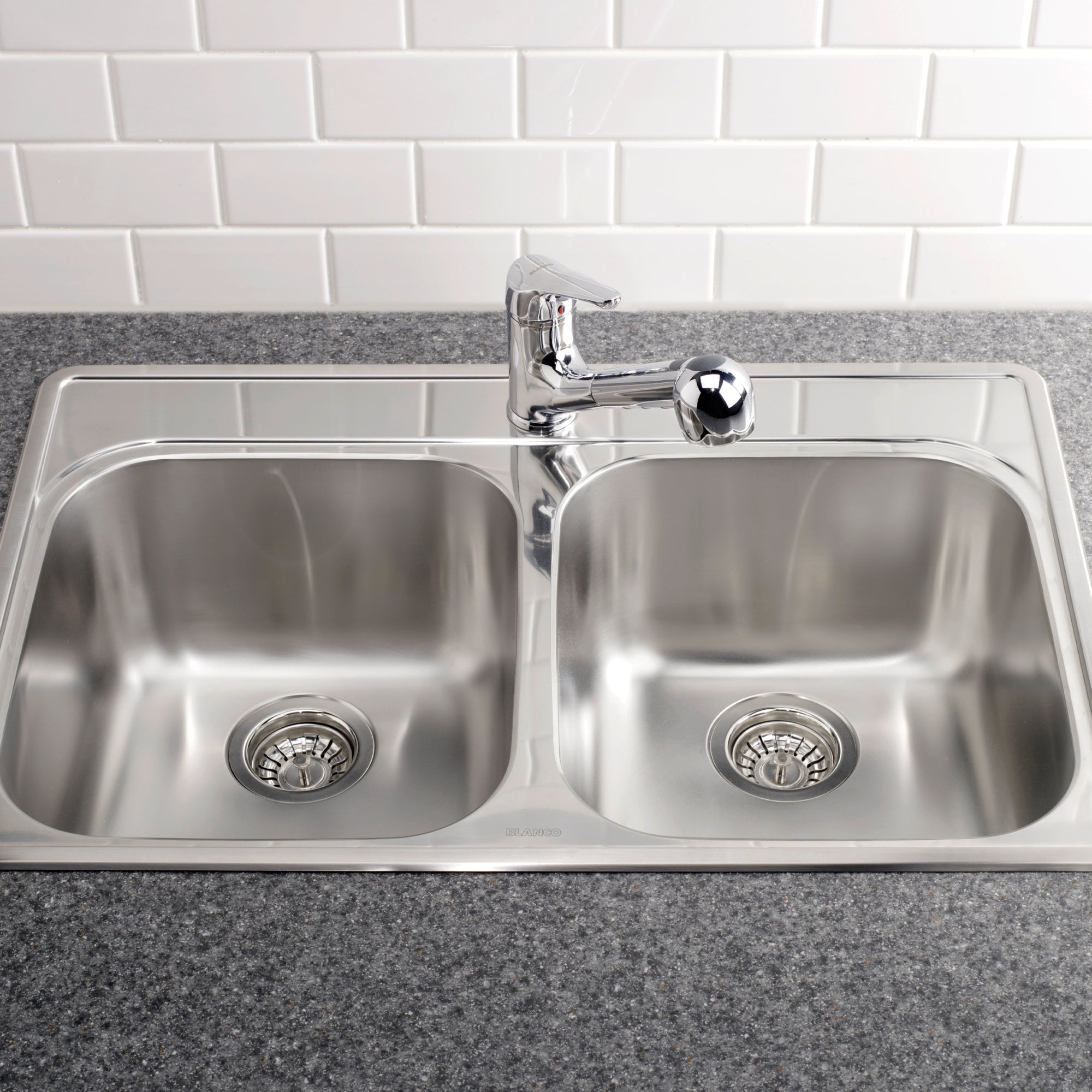 Blanco Essential 31" 50/50 Double Bowl Drop-In Stainless Steel Kitchen Sink  -  1 Hole