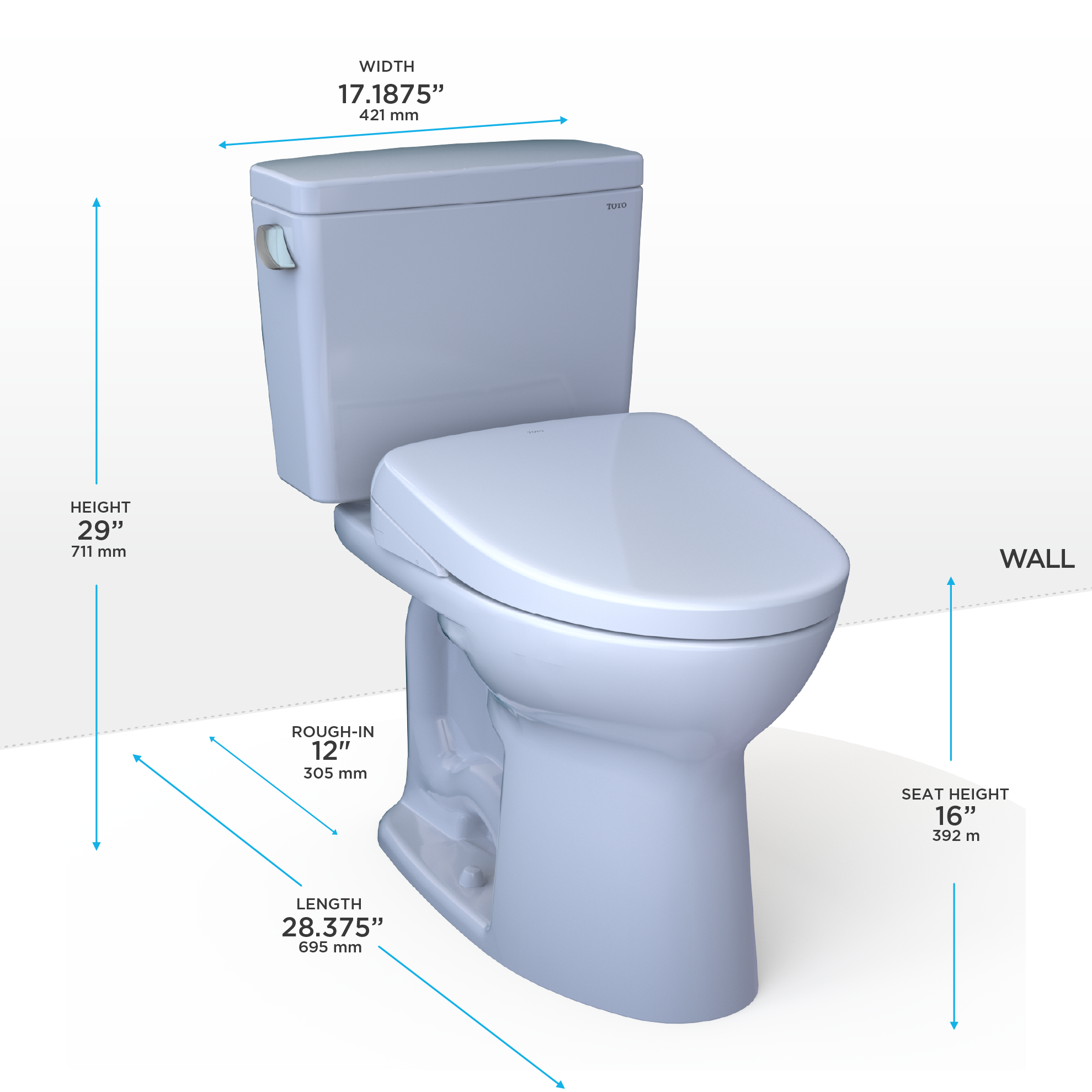 TOTO Drake Washlet+ Two Piece Elongated 1.28 GPF Tornado Flush Toilet with S7A Contemporary Bidet Seat