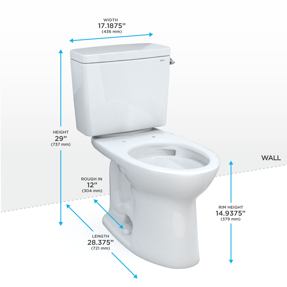 TOTO Drake Two Piece Elongated 1.28 GPF Tornado Flush Toilet with Cefiontect and Right Hand Trip Lever