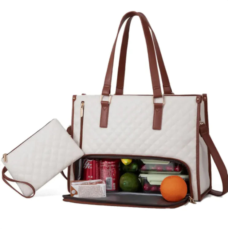 Women's Insulated Lunch Bag – Leak-Proof Large Lunch Box Tote with Diagonal Strap & Computer Storage