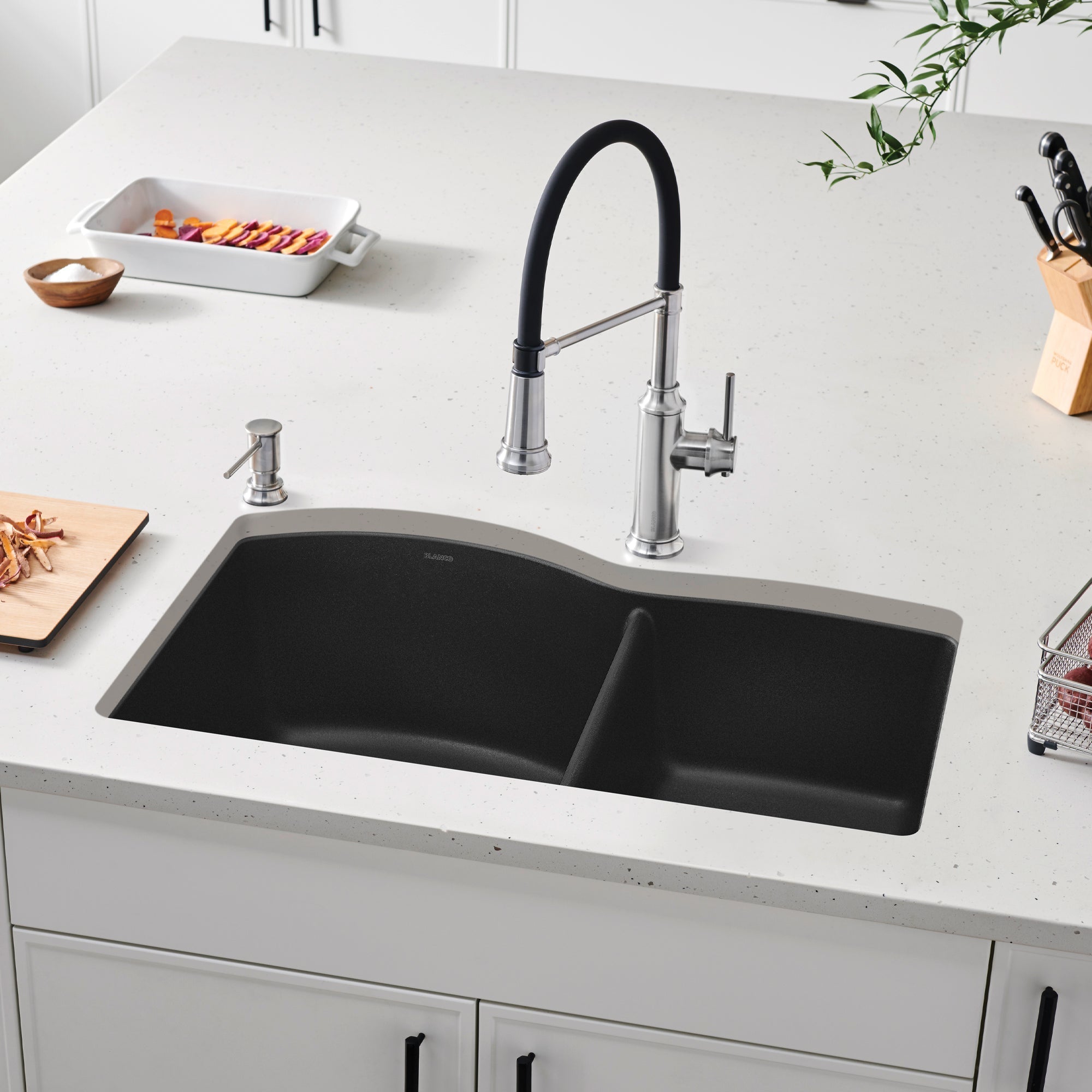 Blanco Diamond Silgranit 33" 60/40 Double Bowl Dual Mount Kitchen Sink