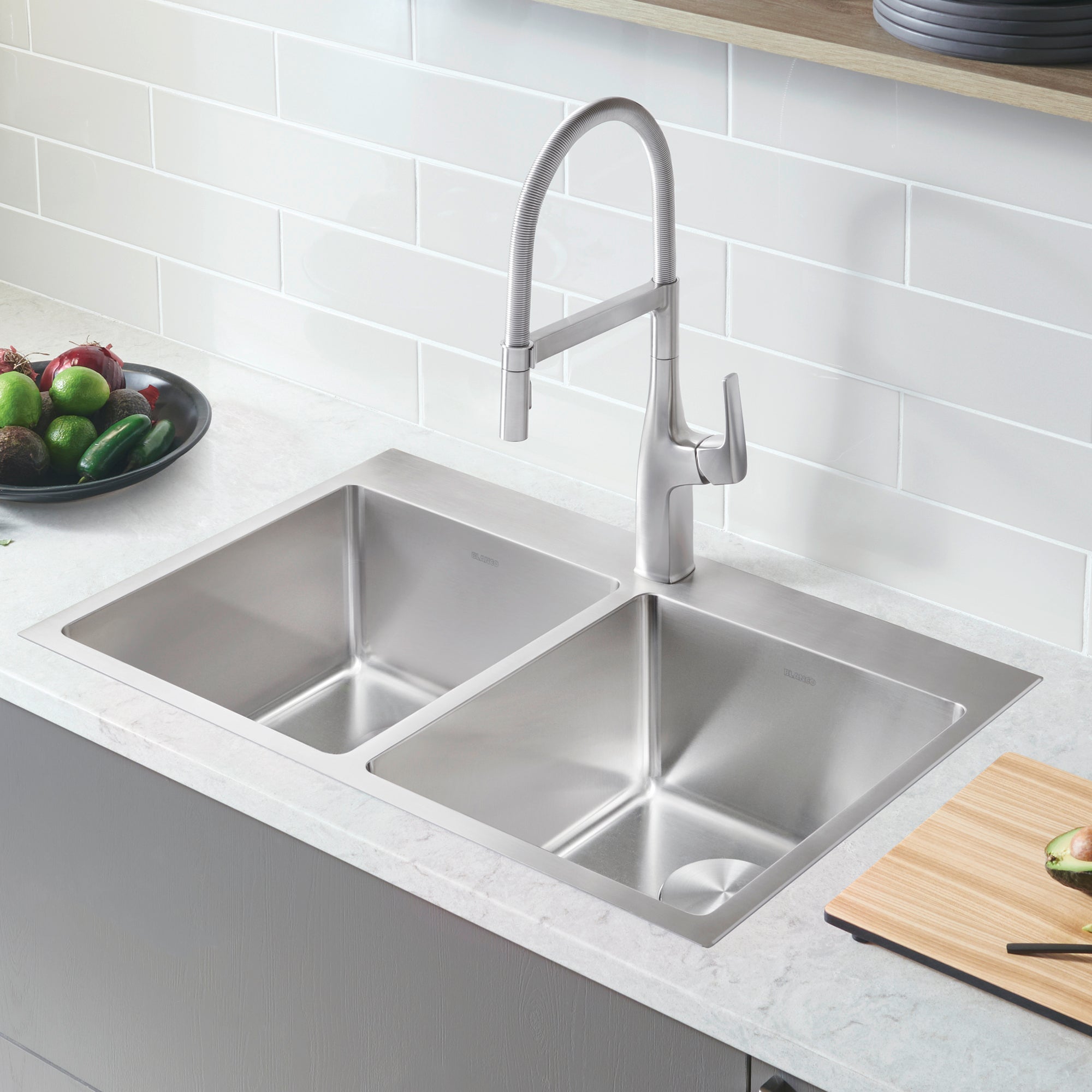 Blanco Quatrus R15 31" 50/50 Double Bowl Dual Mount Stainless Steel Kitchen Sink