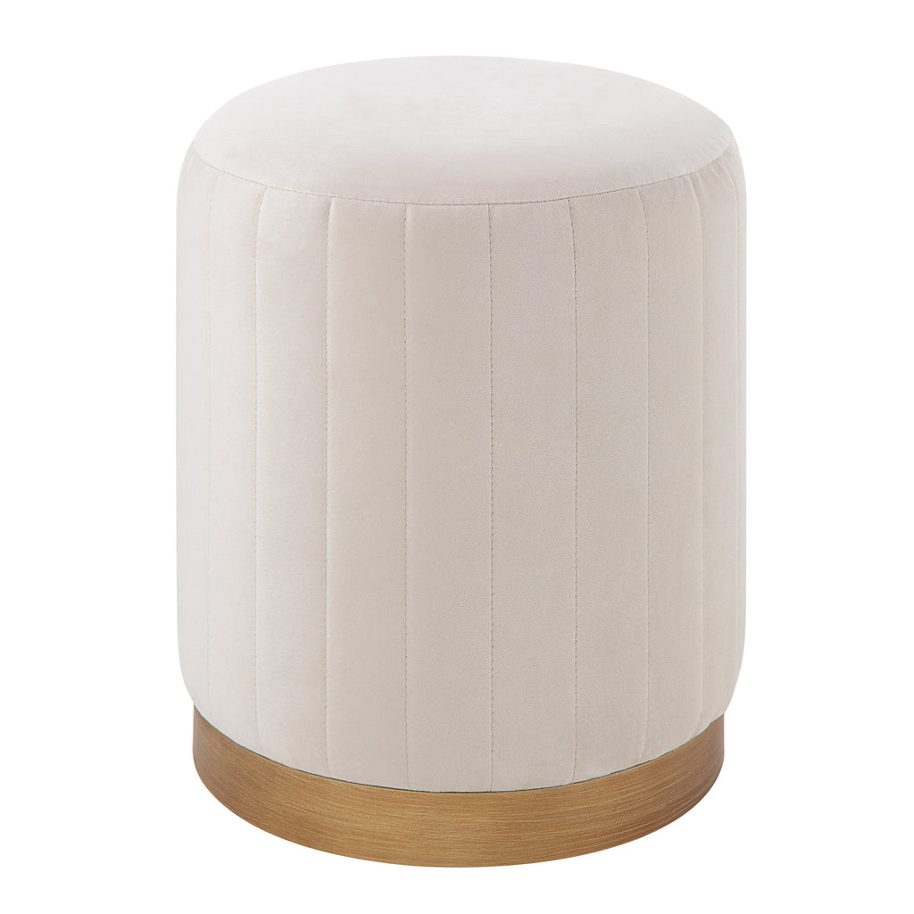 Renwil Baylor Indoor Poly-Velvet Ottoman - Off-White
