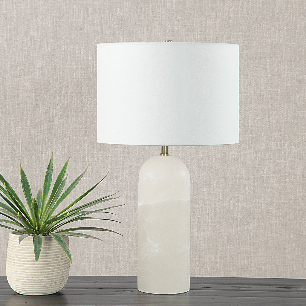 Renwil I xia 25" Tall Plated Antique Brushed Brass Iron Table Lamp with Drum Linen Shade