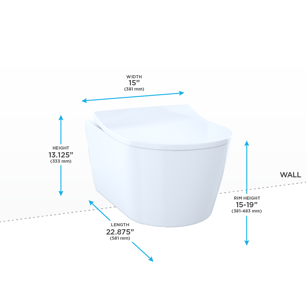 TOTO Rp Wall Hung Contemporary D Shape Dual Flush 1.28 and 0.9 GPF Toilet with Cefiontect