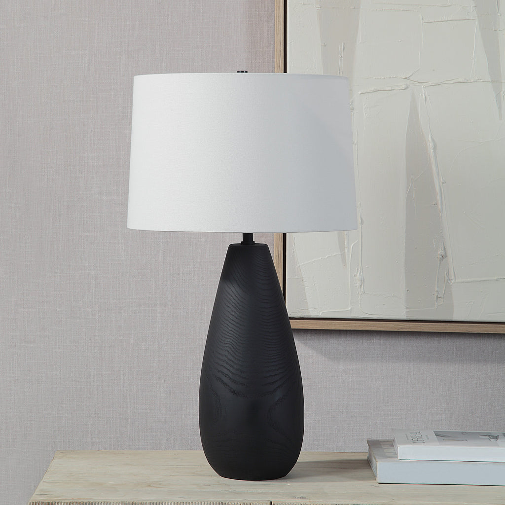 Renwil Tala 30" Tall Powder Coated Matte Black Iron Table Lamp with Tapered Linen Shade