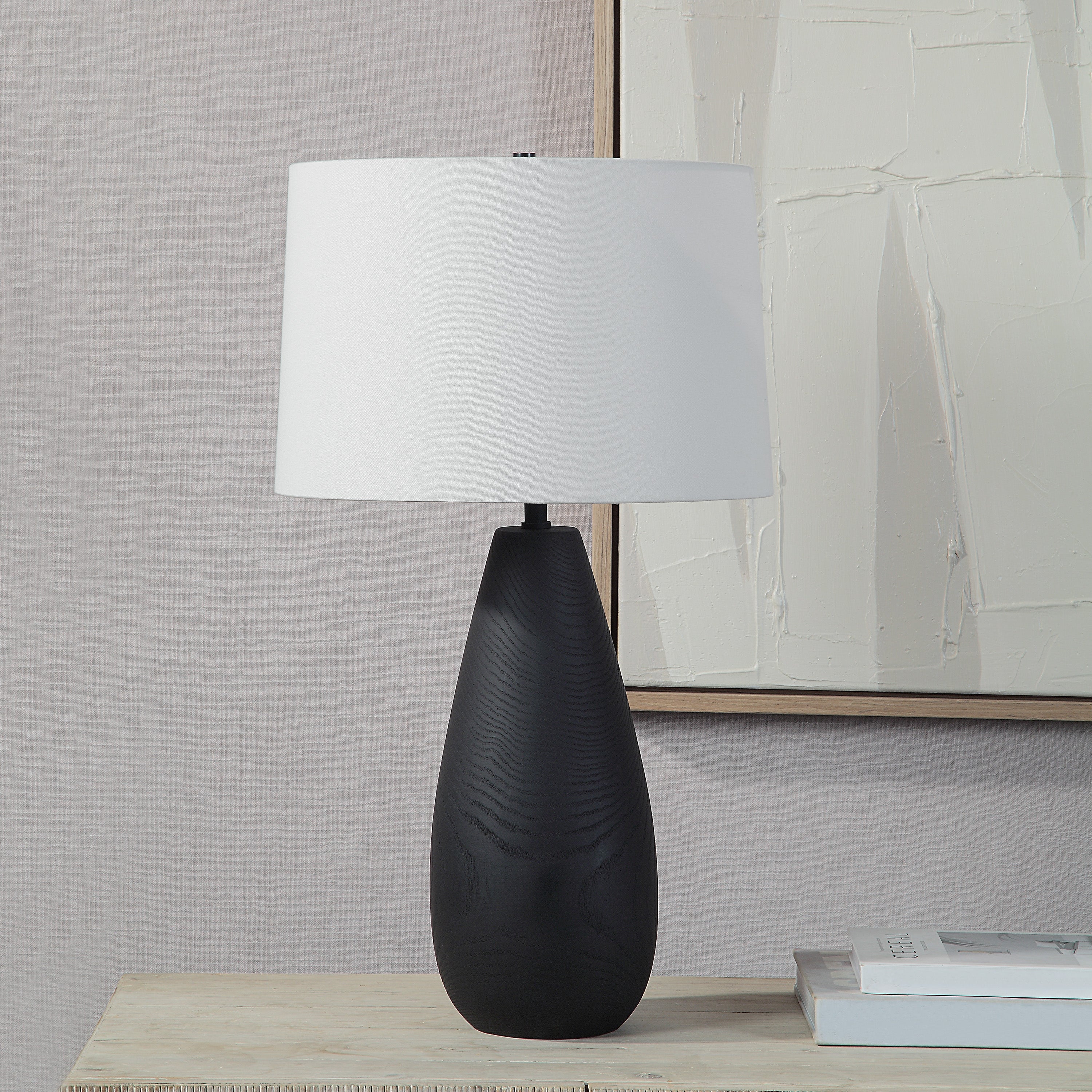 Renwil Tala 30" Tall Powder Coated Matte Black Iron Table Lamp with Tapered Linen Shade