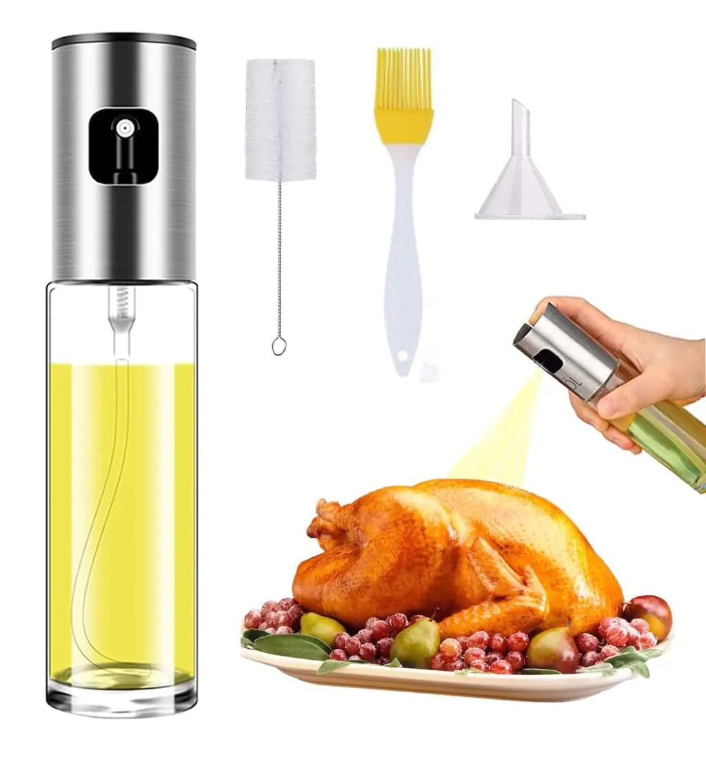 Stainless Steel Oil Spray Bottle Set with Brush and Funnel