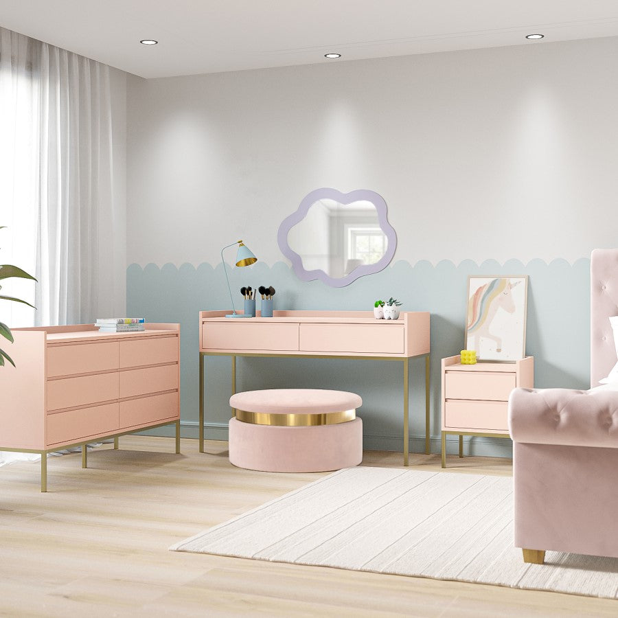 Blush Pink Dressing Table with Gold Legs – Modern Wooden Console Desk with Drawers for Bedroom or Vanity Area