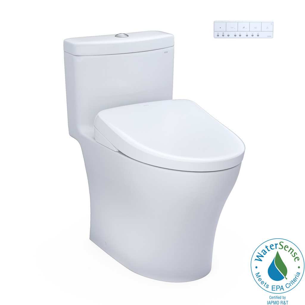 TOTO Washlet+ Aquia IV One Piece Elongated Dual Flush 1.28 and 0.9 GPF Toilet with Auto Flush S7A Contemporary Bidet Seat