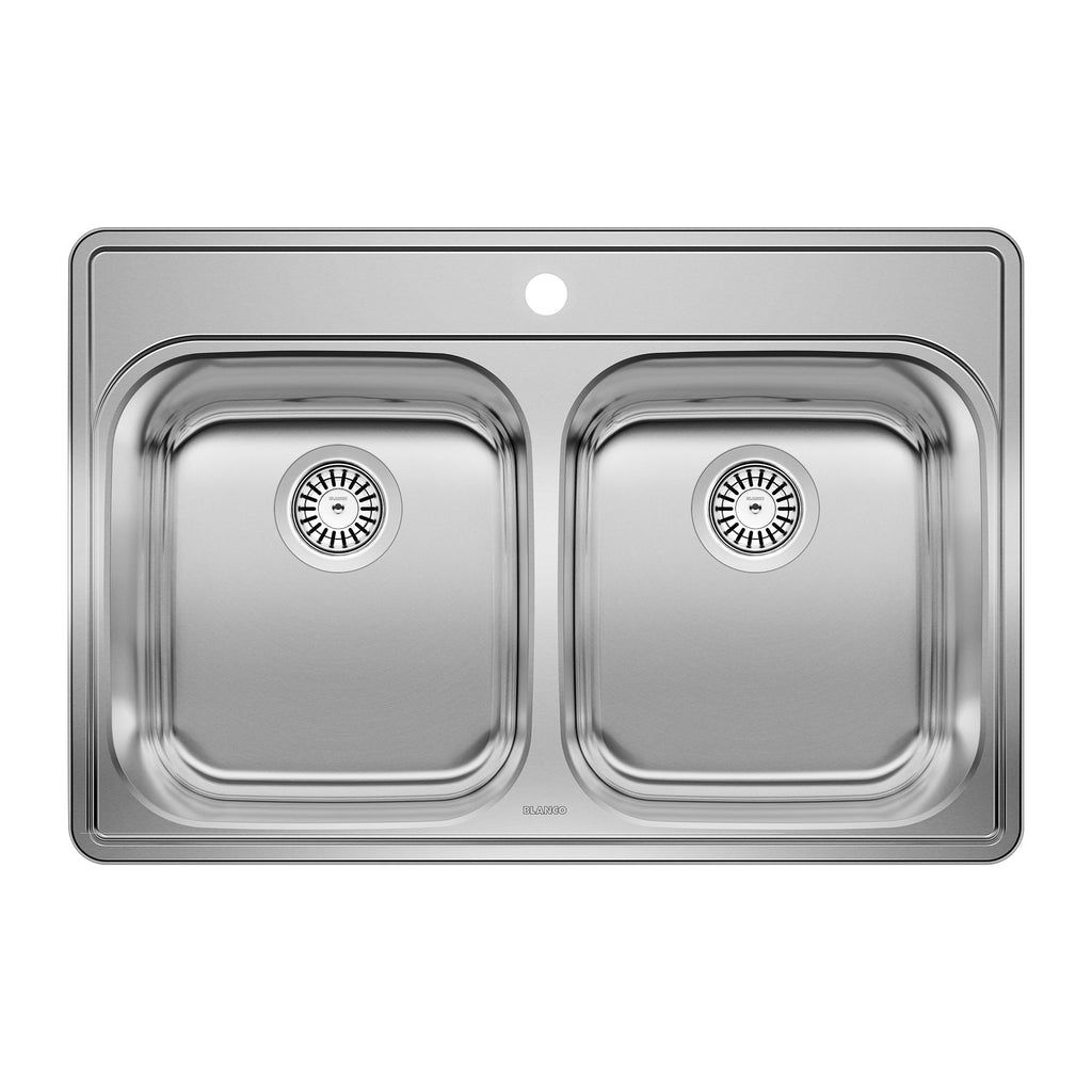 Blanco Essential 31" 50/50 Double Bowl Drop-In Stainless Steel Kitchen Sink  -  1 Hole