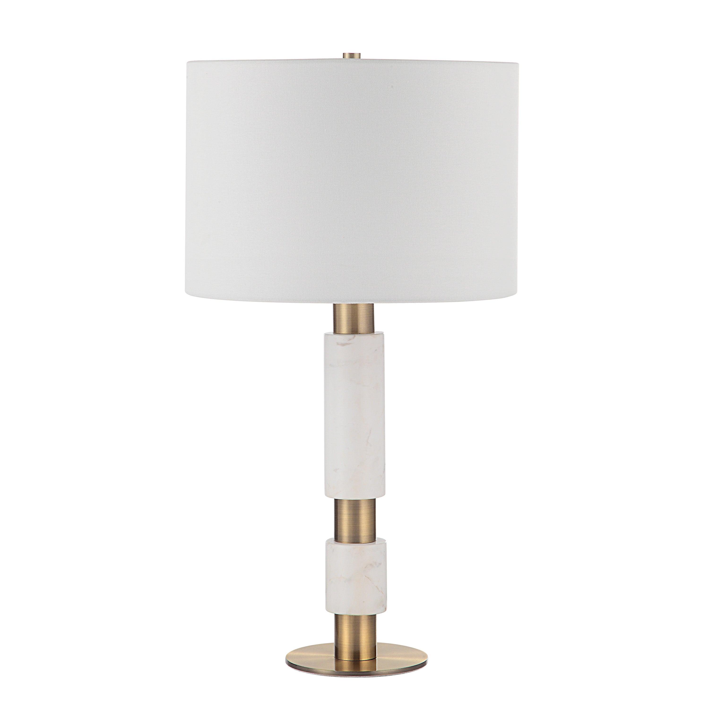 Renwil Pirot 27" Tall Antique Brushed Brass Iron Table Lamp with Tapered Linen Shade