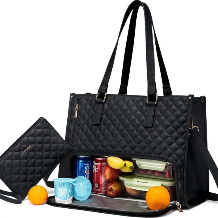 Women's Insulated Lunch Bag – Leak-Proof Large Lunch Box Tote with Diagonal Strap & Computer Storage