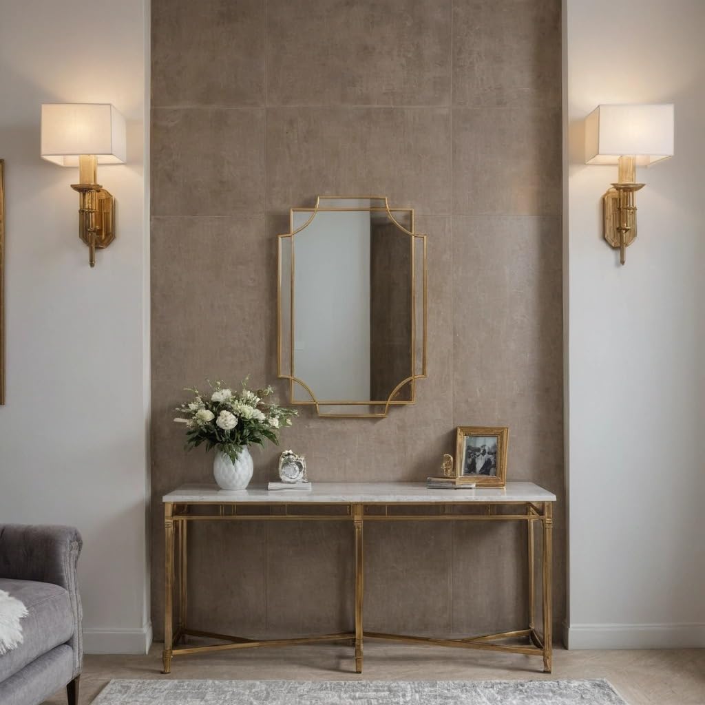 Gold Geometric Wall Mirror 115x78cm – Modern Art Deco Rectangular Mirror for Living Room, Hallway or Bedroom – Luxury Gold Frame Wall Décor