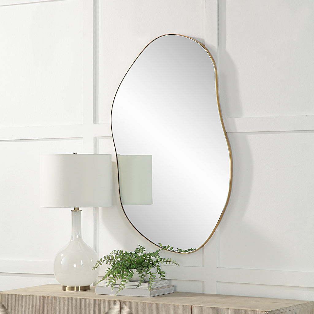 Renwil Noria 45" Tall Irregular Rectangular Oval Mirror - Burnished Brass