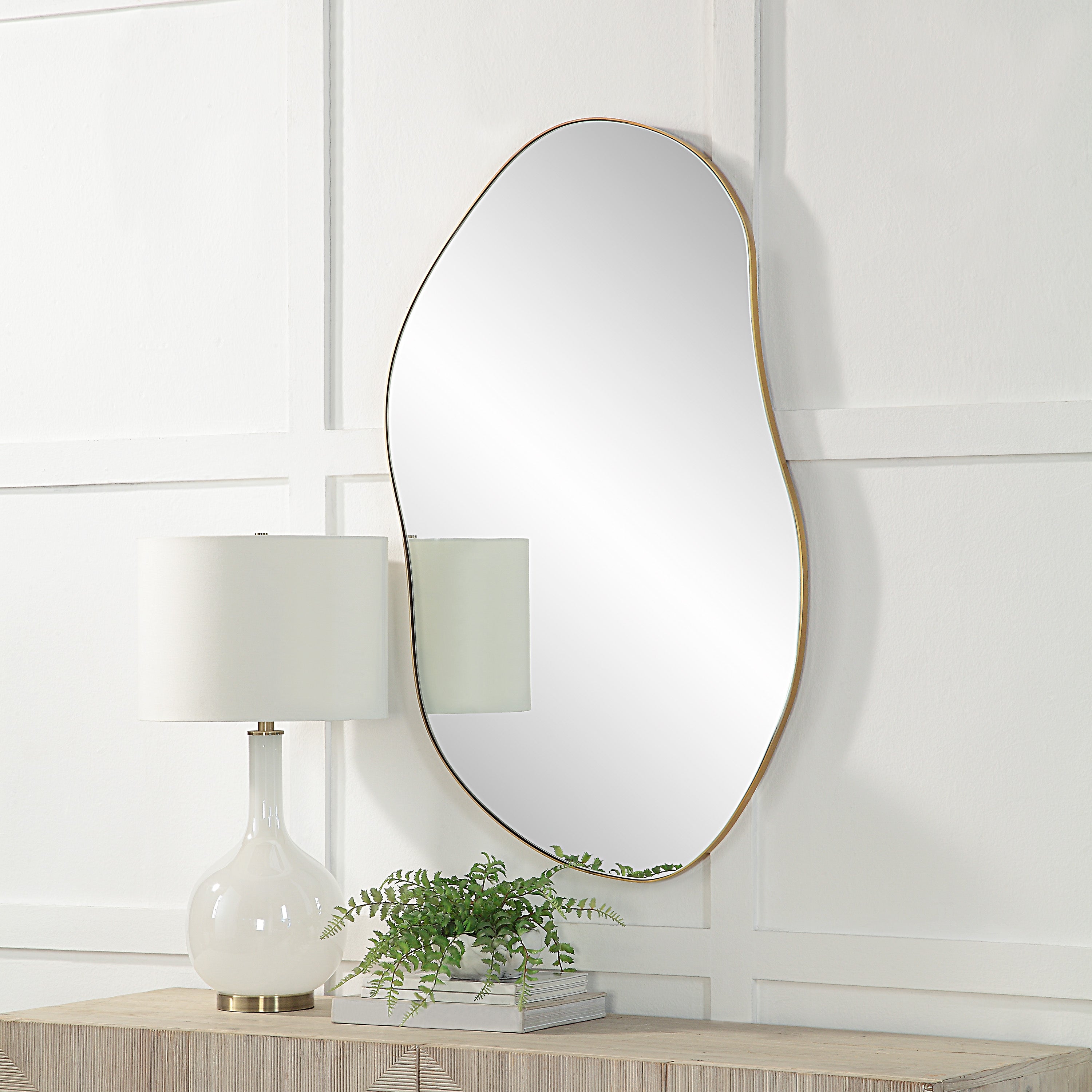 Renwil Noria 45" Tall Irregular Rectangular Oval Mirror - Burnished Brass
