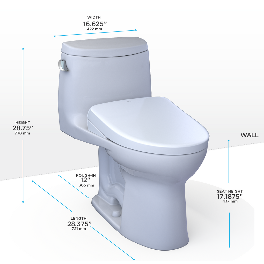 TOTO Washlet+ Ultramax II One Piece Elongated 1.28 GPF Toilet and Washlet+ S7A Contemporary Bidet Seat