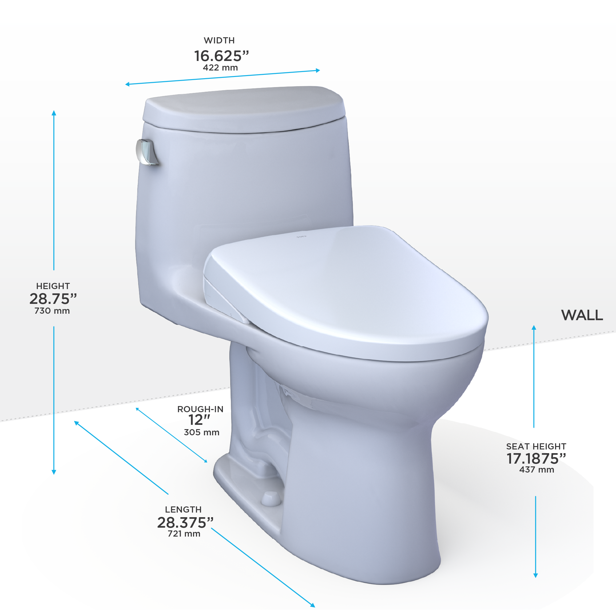TOTO Washlet+ Ultramax II One Piece Elongated 1.28 GPF Toilet with Auto Flush Washlet+ S7A Contemporary Bidet Seat