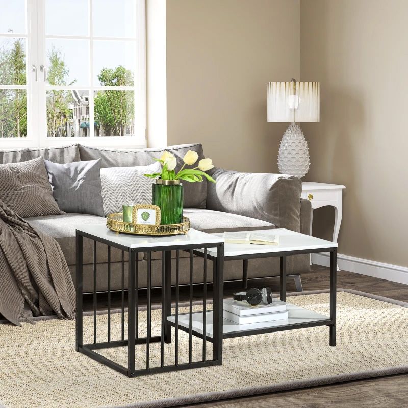Nesting Coffee Tables Set of 2  Modern White & Black Living Room Tables UK